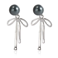 French vintage style bow earrings with elegant dark grey pearls and silver finish - Dark Gray Artificial Pearl Bow Style (ZW1799 Steel)