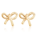 Elegant gold metal bow stud earrings for women featuring a polished ribbon design - Shiny Smooth Bowknot Style (ZW2044 Gold)