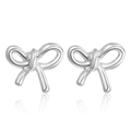 Polished silver metal hollow bow knot stud earrings for women with mirror finish - Shiny Smooth Bowknot Style (ZW2044 Steel)