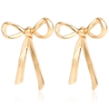 Elegant polished golden bow stud earrings with flowing ribbons on a white background - Shiny Tassel Bowknot Style (ZW1546 Gold)