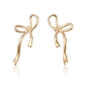 Elegant gold bow ribbon drop earrings with a polished finish and fluid geometric design - Simple Ribbon Knot Style (ZW1806 Gold)