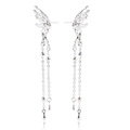 Silver hollow butterfly wing earrings with long tassel chains and teardrop pendants - Elf Wing Long Tassel Style (ZW1705 Silver)