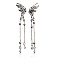 Silver bow liquid metal earrings with long chain fringe and drop pendants - Elf Wing Long Tassel Style (ZW1705 Steel)