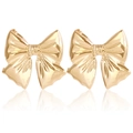 Elegant gold bow earrings with textured metal finish and 3D ribbon design for women - 3D Pleated Bowknot Style (ZW2659 Gold)