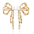 Elegant gold bow tassel earrings with white geometric resin center and textured finish - Hammered Texture Tassel Bow Style (ZW1744 Gold)