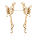 Elegant gold ribbon earrings with sparkling zircons and pear-cut crystal drops - Pave Zirconia Waterdrop Style (ZW1736 Gold)