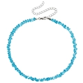 Handgemaakte ketting met lichtblauwe kristallen kralen en zilveren karabijnslot - Transparant Meerblauw