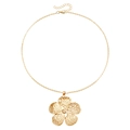 Minimalist gold thin chain necklace with a textured geometric flower pendant and lobster clasp - Necklace (ZW2600)