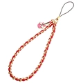 Handmade red velvet woven mobile phone lanyard with pink guitar and wing charm - Guitar Pendant / Red