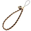 Braided gold chain and black leather phone strap with heart-shaped bear charm decoration - Bear Heart Charm / Black