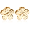 Elegant gold flower stud earrings with textured five-petal design and central stamen detail - Earrings (ZW2603)