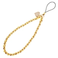 Handwoven yellow velvet phone strap with golden metal chain and sparkling heart charm - Heart Rhinestone Charm / Yellow