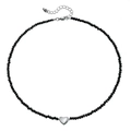 Handgemaakte zwarte kristallen ketting met zilveren harthanger en verstelbare sluiting - Minimalistische Hart Stijl (ZW1101)
