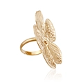 Adjustable gold flower petal ring with textured metal petals and a minimalist band - Ring (ZW2606)