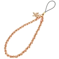Pink velvet woven phone chain with golden metal link and sparkling rhinestone butterfly charm - Butterfly Rhinestone Charm / Pink