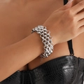 Detail of silver chunky multi-row chain bracelet with punk industrial metal link style - Bracelet / Steel