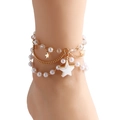 Tobillera de varias capas con perlas blancas, cadenas doradas y colgantes de estrellas - Estilo Estrella y Perla (ZW146)