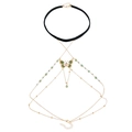 Elastische beenketting met groene vlinder, zwart fluwelen band en gouden kwastjes - Groen Wit Emaille Vlinderstijl (ZW885)