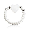 Bohemian style white seed bead ring featuring a lustrous heart-shaped mother of pearl charm - White Heart Beaded Ring (ZW2288-2# Ring)