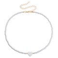 Bohemian white seed bead necklace featuring a heart-shaped shell pendant and gold clasp - White Artificial Pearl Heart Necklace (ZW1067)