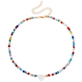 Bohemian colorful beaded necklace with a white heart pendant and adjustable gold clasp - Multicolor Beaded Heart Necklace (ZW330)