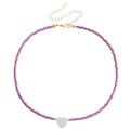 Collana bohémien con perline viola e ciondolo a cuore in madreperla bianca con chiusura d'oro - Collana a Cuore Perline Viola Chiaro (ZW1526-9#Viola Chiaro)