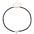 Collana bohémien di perline nere con ciondolo a cuore in madreperla bianca e chiusura oro - Collana a Cuore Perline Nere (ZW1526-1#Nero)