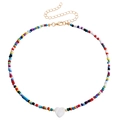 Collana bohémien di perline colorate con pendente a cuore bianco e chiusura dorata - Collana a Cuore Perline Colore Misto (ZW1526-4#Colore Misto)