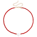 Collana boho con perline rosse, ciondolo a cuore bianco e chiusura in metallo dorato - Collana a Cuore Perline Rosse (ZW1526-5#Rosso)