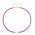 Collana boho con perline rosa acceso e ciondolo a cuore bianco con chiusura dorata - Collana a Cuore Perline Rosso Rosa (ZW1526-6#Rosso Rosa)
