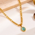 Chic collier en acier inoxydable doré 18K avec pendentif ovale en pierre naturelle verte - Style Gemme Ovale Vert Menthe (N71)