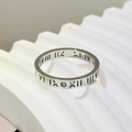 Silver stainless steel ring featuring Roman numeral engravings and a central zircon stone - US 5 / Silver