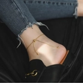 Minimalist adjustable gold snake chain anklet with sliding bead clasp worn on ankle - Gold (250)