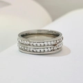 Silver-tone double row square cubic zirconia ring with polished stainless steel finish - Double Row Zirconia Silver