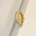 Elegant gold double-row rhinestone wedding ring crafted from durable stainless steel - Wide Zirconia Eternity Band Gold