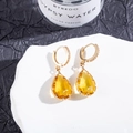 Detail of yellow pear-cut gemstone earrings with micro-pave crystals on gold settings - 3# (Bright Yellow)