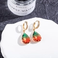 Detailed close-up of water drop earrings with green-to-orange gradient gems and gold hoops - 10# (Green Orange Gradient)