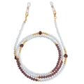 Handmade beaded glasses chain in white and purple beads with gold lobster clasps - White