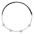 Elastic black leg chain with silver heart rhinestones in a minimalist sexy style - Silver