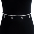 Zilveren strass-tailleketting met hangende dollartekens in trendy hiphop-stijl - Zilver