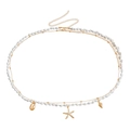 Cadena de cuerpo multicapa de perlas de concha blanca con dijes de estrella de mar oro - Dorado