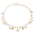 Bohemian gold beach body chain with shells, starfish pendants and white pearls - Waist Chain (ZW542) / Gold