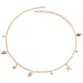 Bohemian gold waist chain with seashell starfish and pearl charms for summer beach style - Waist Chain (ZW1603) / Gold