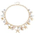 Chaîne de corps bohème dorée avec perles blanches et pendentifs de coquillages marins - Or