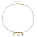 Bohemian white beaded necklace featuring letter A and evil eye charms in gold finish - Letter A