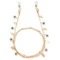 Cadena dorada para gafas con ojo turco y colgantes de hojas para mujer - Estilo Colgante de Mal de Ojo y Hoja / Dorado