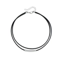 Minimalist double layer black cord choker featuring a polished silver metal tube charm - Steel