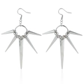 Silver punk style earrings with long cone spikes in a radial fan shape design - Silver