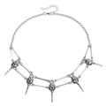 Gothic silver bird skull necklace with bone-shaped links and adjustable lobster clasp - Silver