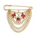 Christmas reindeer brooch with golden chains and red bell charms for holiday outfits - Gold